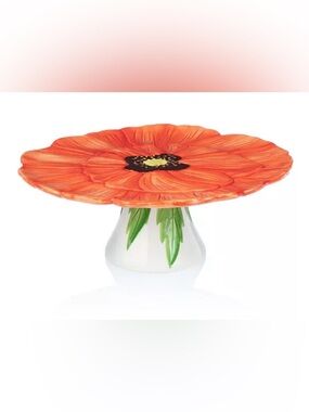 Godinger Flower Power Red Poppy Cake Stand NWT